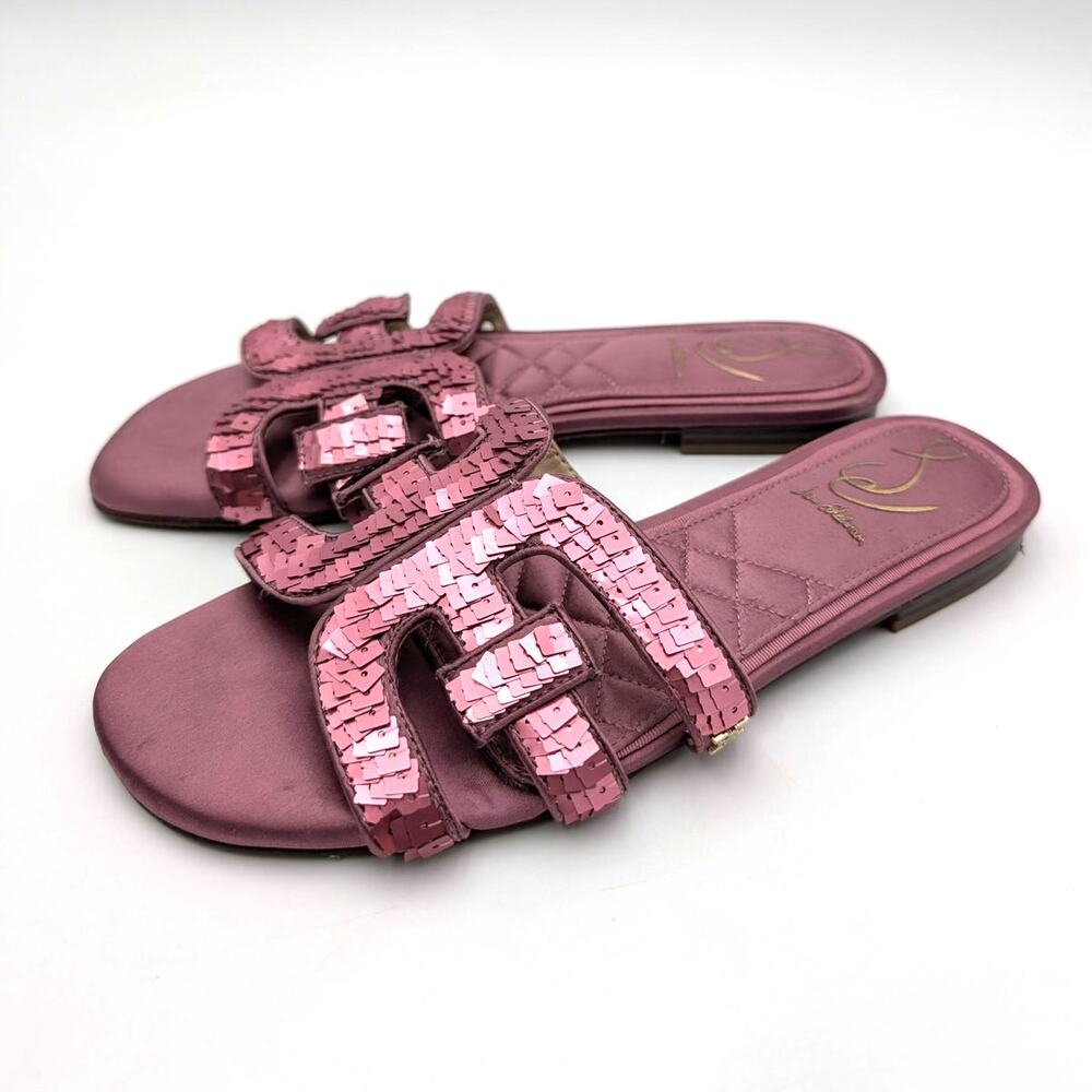 Sam Edelman Bay Glamour Flat Sandals Women's Elderberry Sequin Size US7M EU37